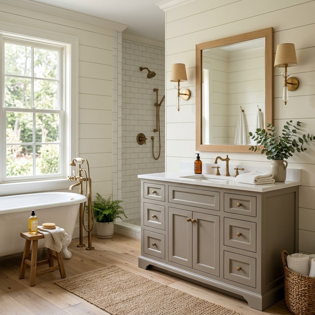 30 Stunning Farmhouse Bathroom Ideas to Create a Cozy Luxury Retreat 15 Neutral Color Palette Ideas