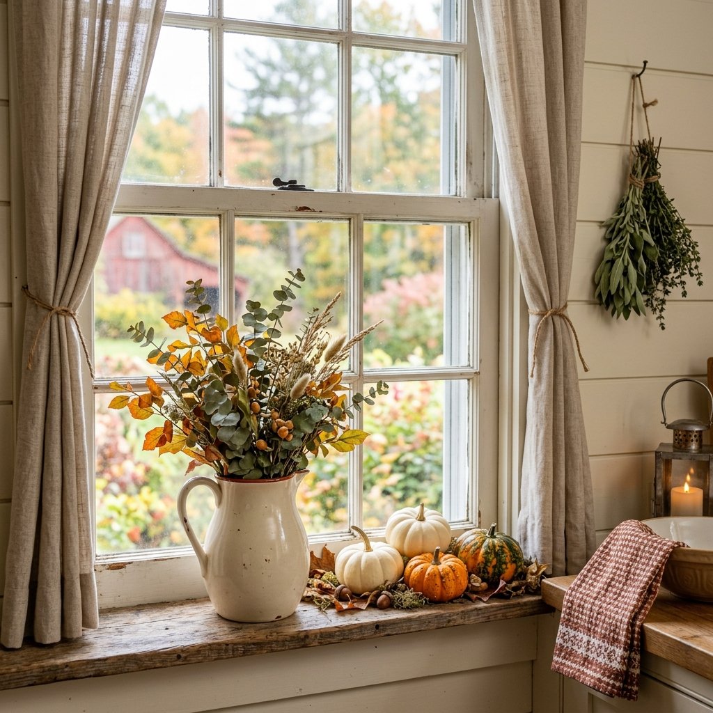 30 Fall Kitchen Window Decor Ideas That Feel Cozy & Bright 29 Fall Kitchen Window Decor Farmhouse Style Ideas