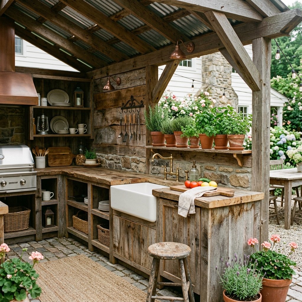 30 Smart Outdoor Kitchen Ideas for Comfortable Outdoor Cooking 17 Farmhouse Outdoor Kitchen Ideas