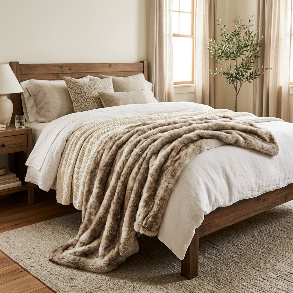 30 Aesthetic Fall Bedroom Ideas for a Cozy Autumn Vibe 9 Fall Bedroom Faux Fur Throw Ideas