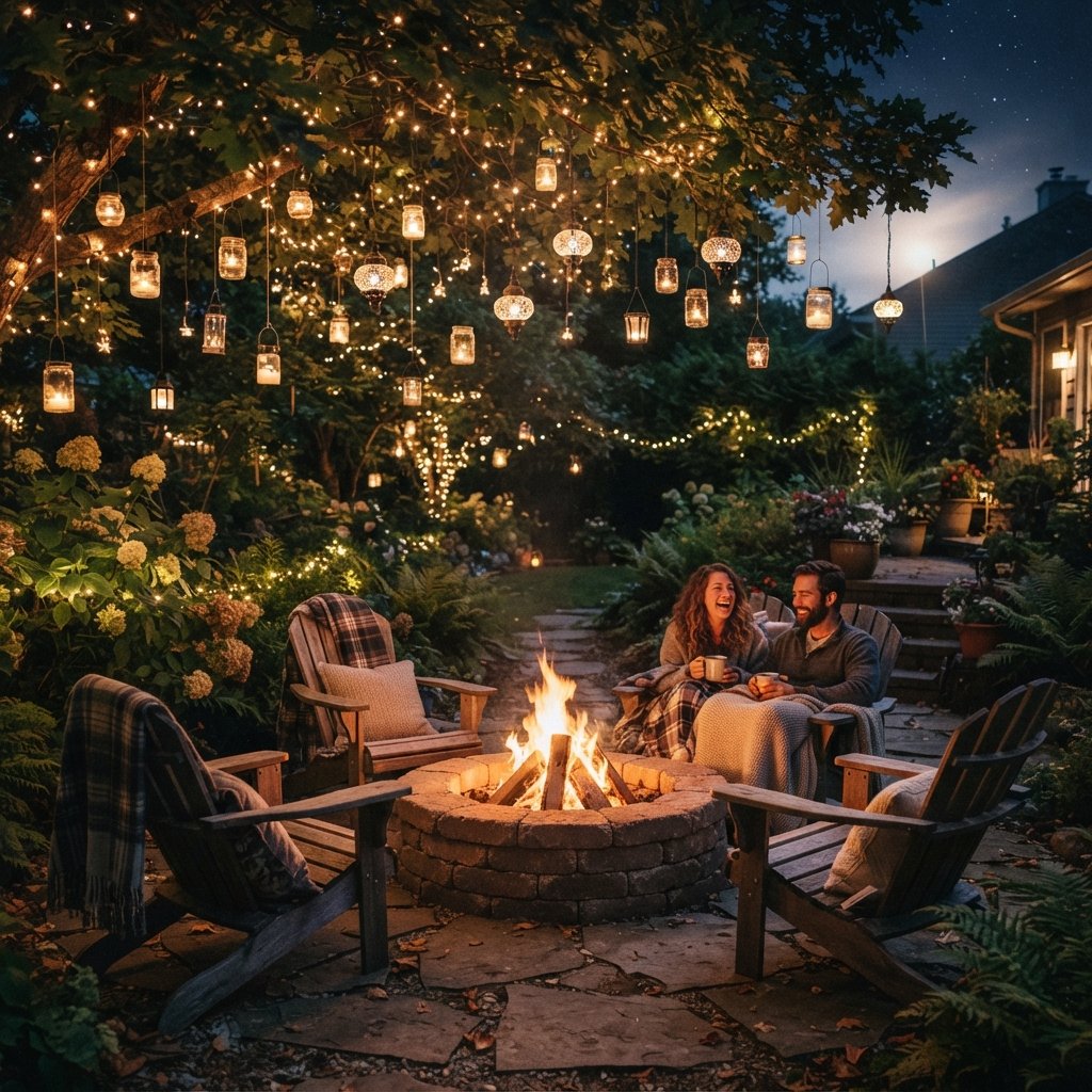 30 Backyard Fire Pit Ideas to Transform Your Outdoor Space 29 Fire Pit with Fairy Lanterns Idea