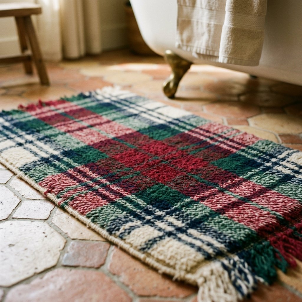 30 Fall Themed Bathroom Ideas: A Complete Guide to Cozy Autumn Style 7 Cozy Flannel Bath Mats