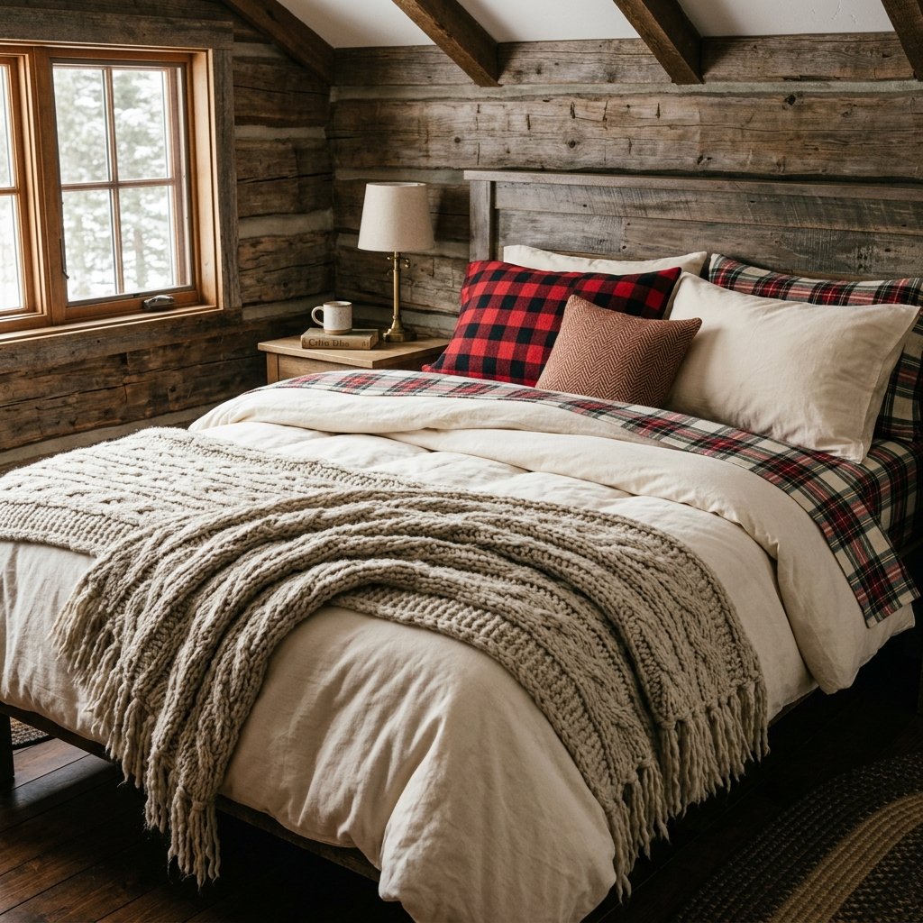 30 Aesthetic Fall Bedroom Ideas for a Cozy Autumn Vibe 5 Flannel and Wool Textile Ideas