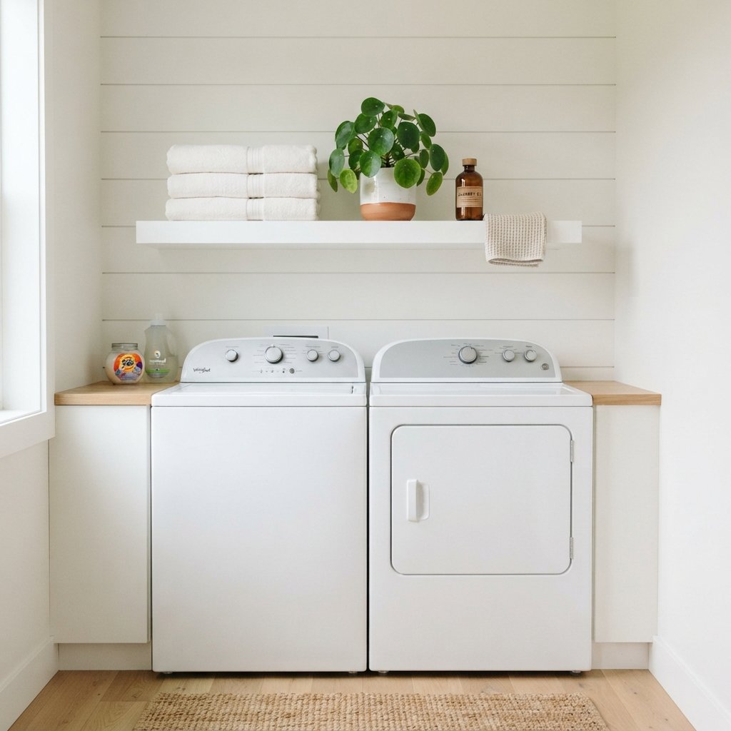 30 Tiny Laundry Room Ideas: That Prove Small Spaces Can Shine 11 Floating Shelf Display Tiny Laundry Room Ideas