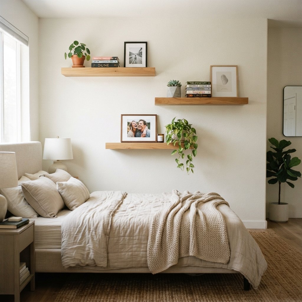 30 Wall Decor Ideas for Bedroom: Dreamy Looks to Save Now 3 Floating Shelf Wall Decor Ideas for Bedroom