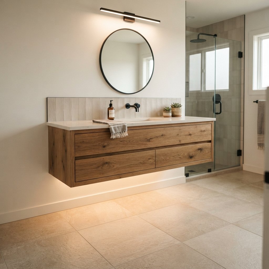 30 Luxury Spa Bathroom Ideas for the Ultimate Self Care Experience 11 Floating Vanity Spa Bathroom Ideas
