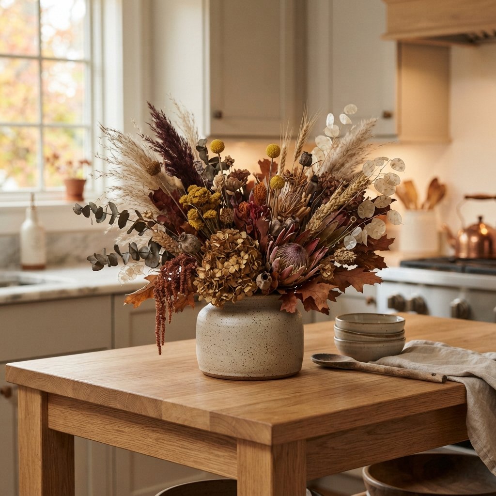 30 Fall Kitchen Island Decor Ideas: To Warm Up Your Home This Season 11 Fall Floral Arrangement Fall Kitchen Island Decor