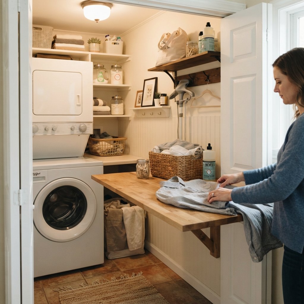 30 Tiny Laundry Room Ideas That Make Small Spaces Look Stylish & Functional 15 Fold Down Table Laundry Room Ideas
