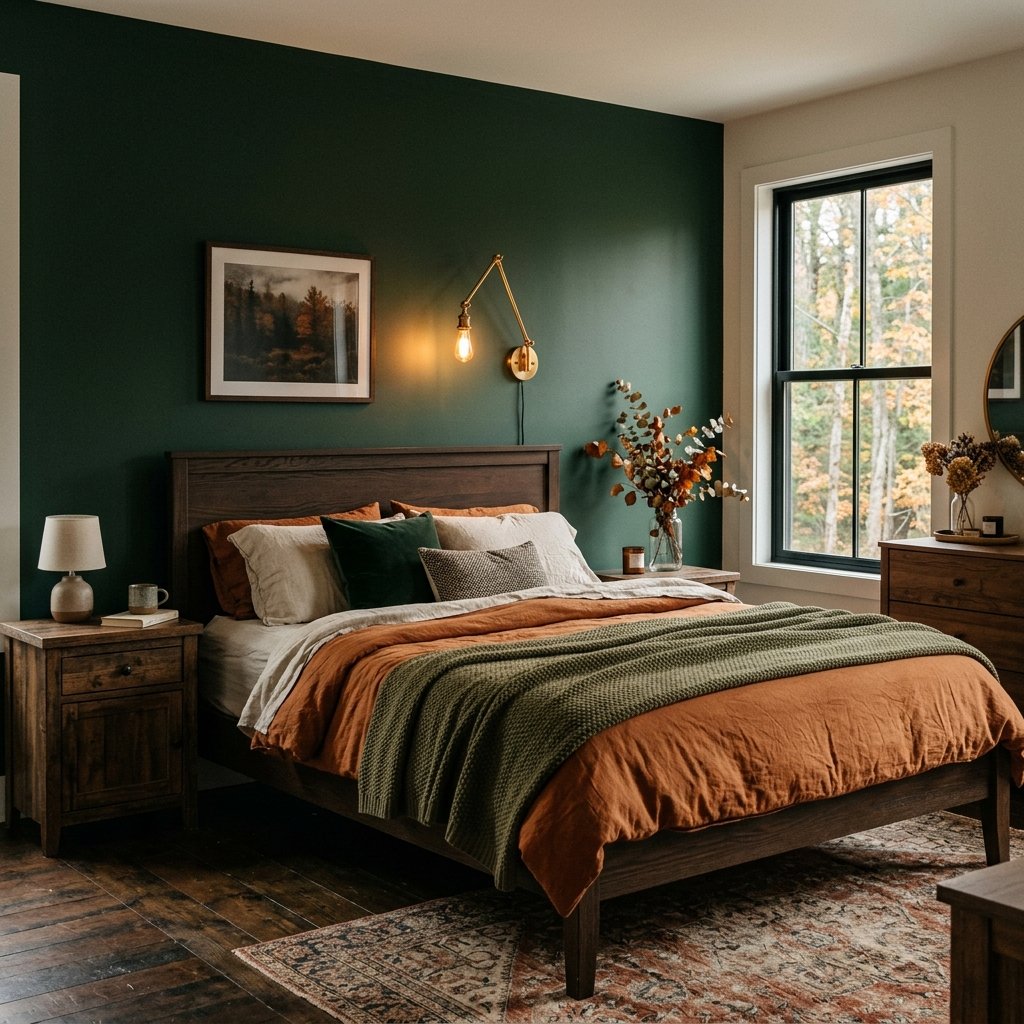 30 Fall Bedroom Ideas That Bring Cozy Autumn Vibes Into Your Space 12 Moody Forest Green Wall Ideas