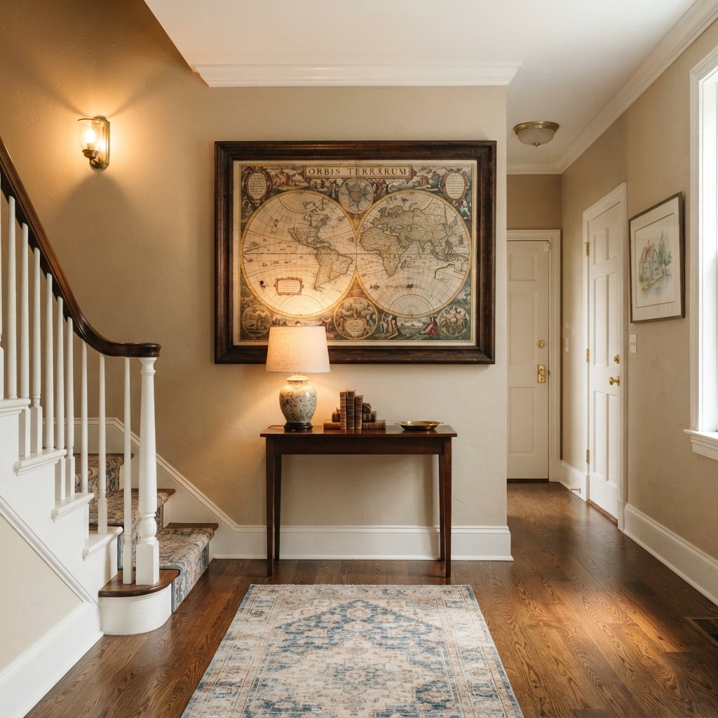 30 Beautiful Upstairs Hallway Ideas: To Transform Your Home Space 28 Framed Map Ideas