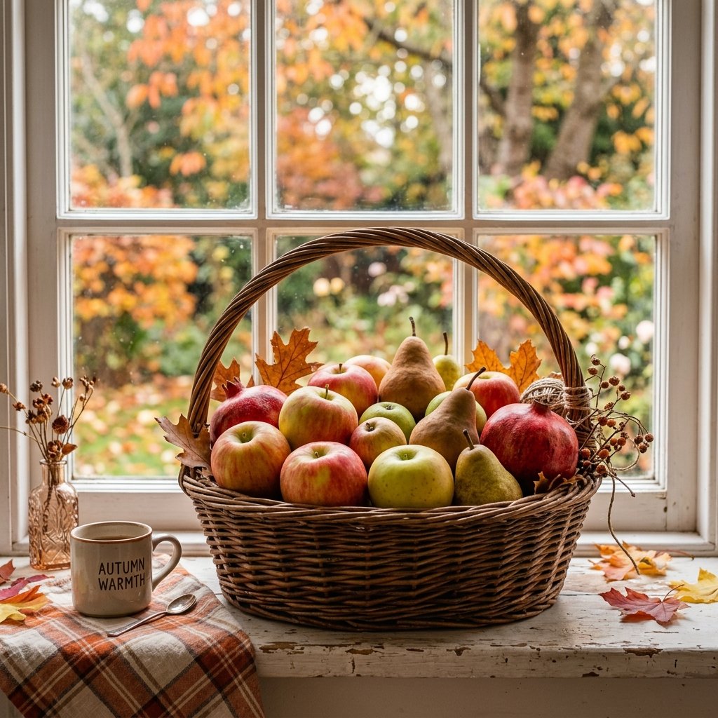 30 Fall Kitchen Window Decor Ideas That Feel Cozy & Bright 17 Fall Fruit Basket Window Ideas
