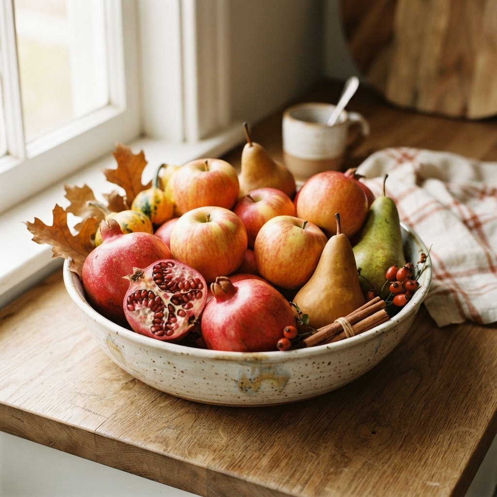 30 Fall Kitchen Countertop Decor Ideas: Cozy Inspiration for Every Style 9 Fall Fruit Bowl Fall Kitchen Countertop Decor