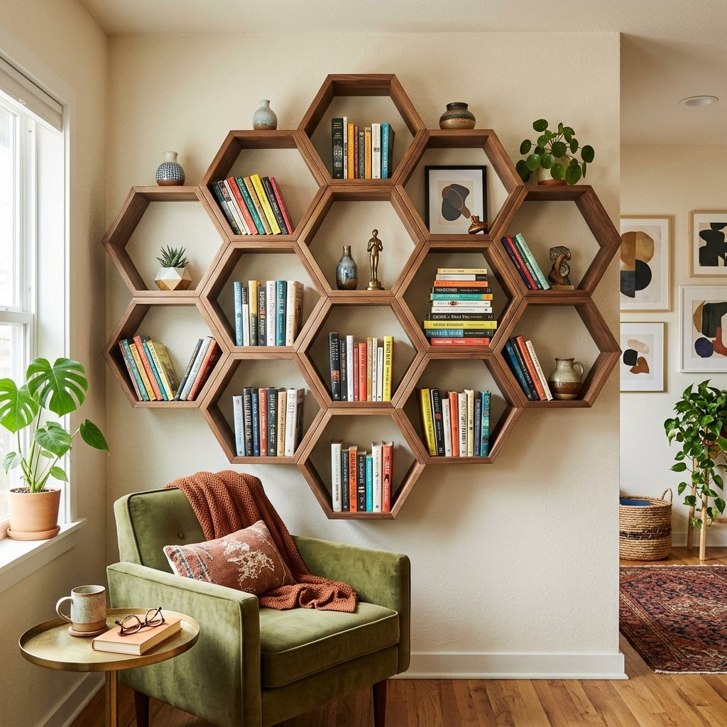 30 Bookshelf Ideas to Transform Any Room 22 Geometric Bookshelf Ideas