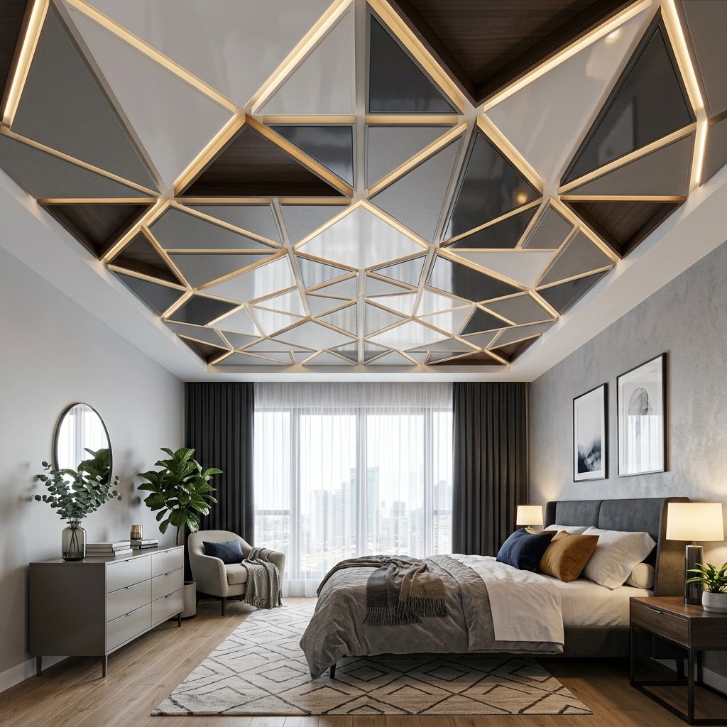 30 Bedroom Fall Ceiling Designs Ideas: for Modern and Cozy Spaces 4 Geometric Pattern Ceiling Ideas
