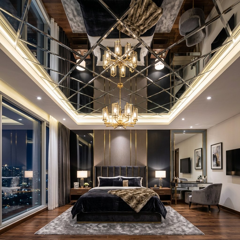 30 Fall Ceiling Designs for Bedroom That Instantly Feel Warm & Luxurious 29 Mirror Panel Fall Ceiling Ideas