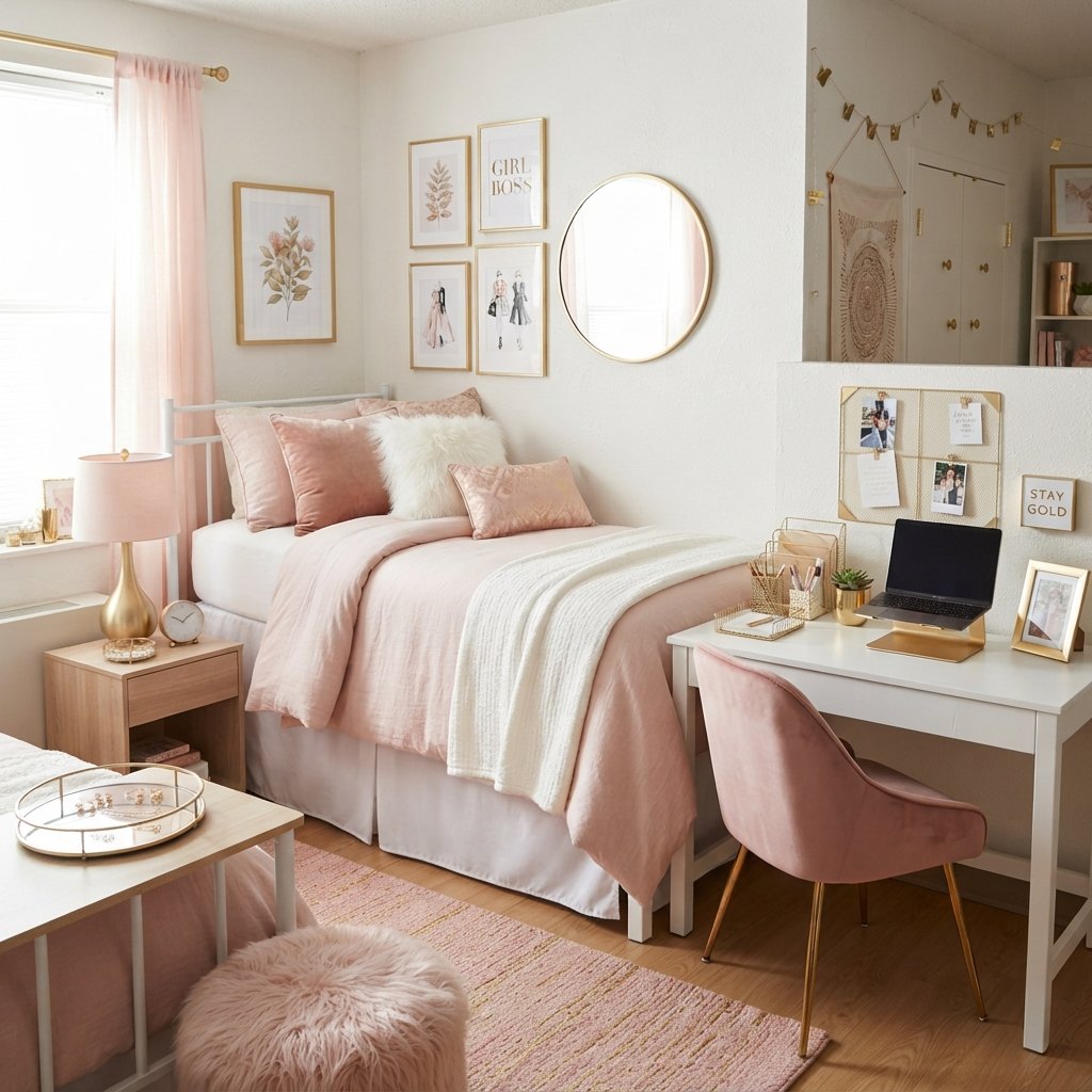 Gold and Pink Dorm Room Ideas