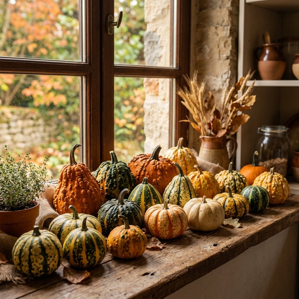 30 Fall Kitchen Window Decor Ideas That Feel Cozy & Bright 20 Gourd Display Fall Kitchen Window Decor