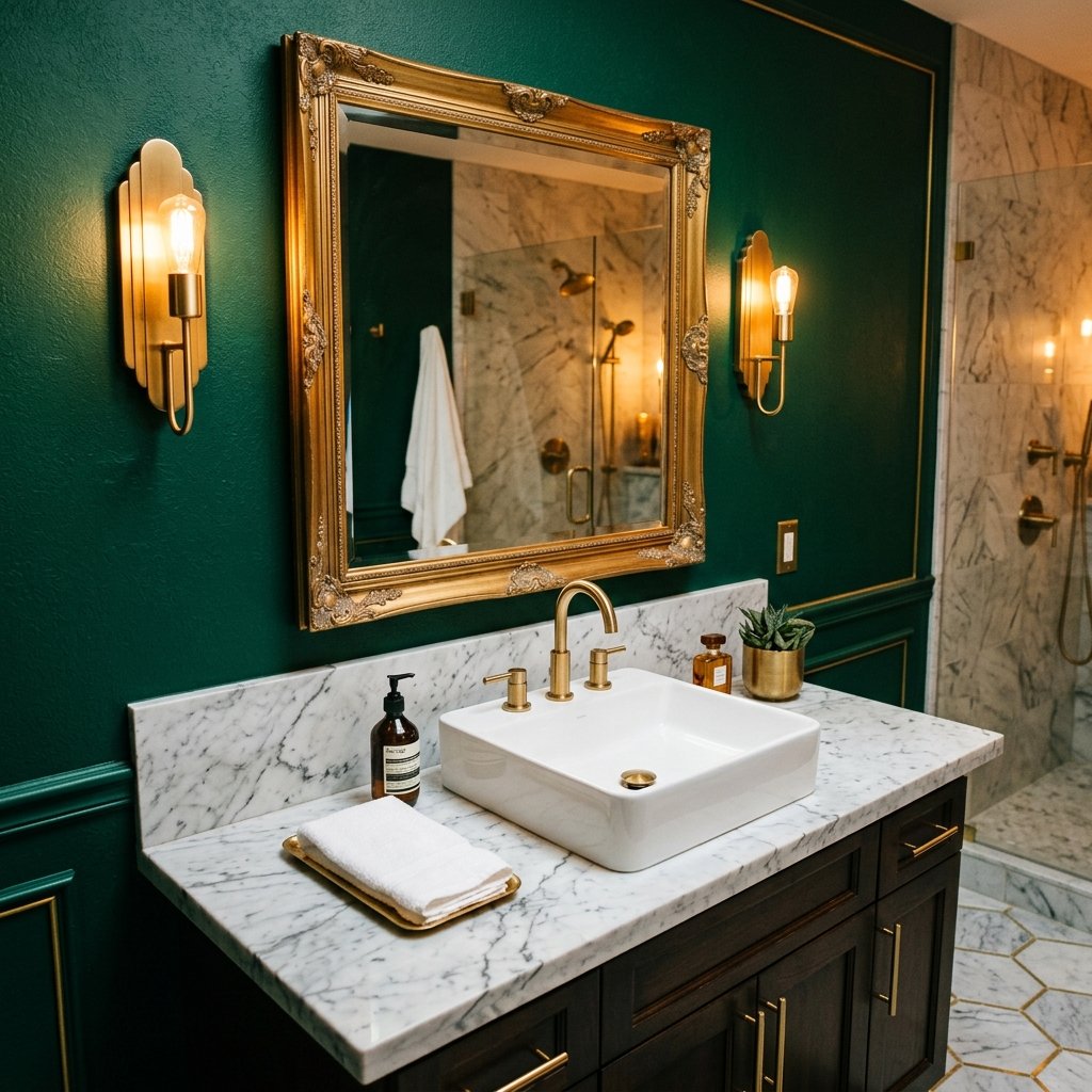 30 Green Bathroom Ideas That Bring Calm and Character to Any Space 12 Gold and Green Bathroom Ideas