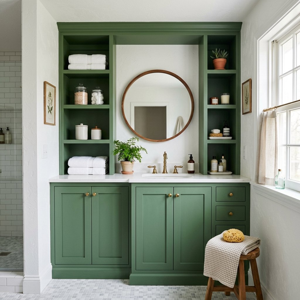 30 Green Bathroom Ideas That Bring Calm and Character to Any Space 16 Cabinet Green Bathroom Ideas