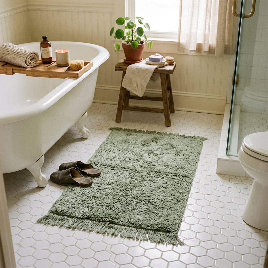 30 Green Bathroom Ideas That Bring Calm and Character to Any Space 21 Rug Green Bathroom Ideas