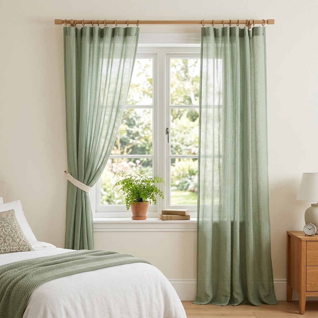 30 Green Bedroom Ideas That Bring Calm and Character 17 Green Bedroom Curtain Ideas