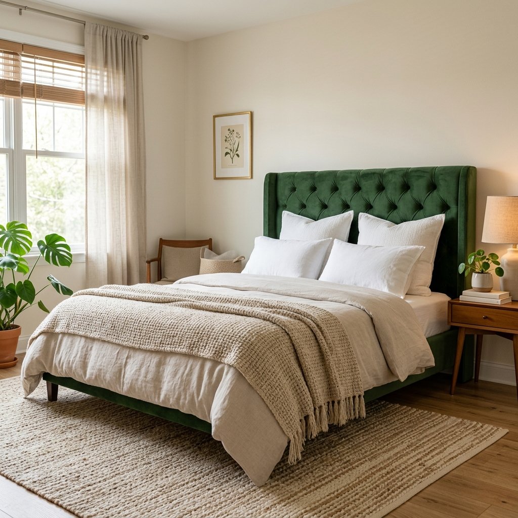 30 Green Bedroom Ideas That Bring Calm and Character 11 Green and Beige Bedroom Ideas