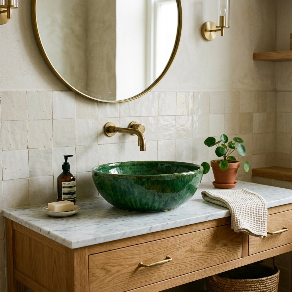 30 Green Bathroom Ideas That Bring Calm and Character to Any Space 29 Green Ceramic Sink Ideas