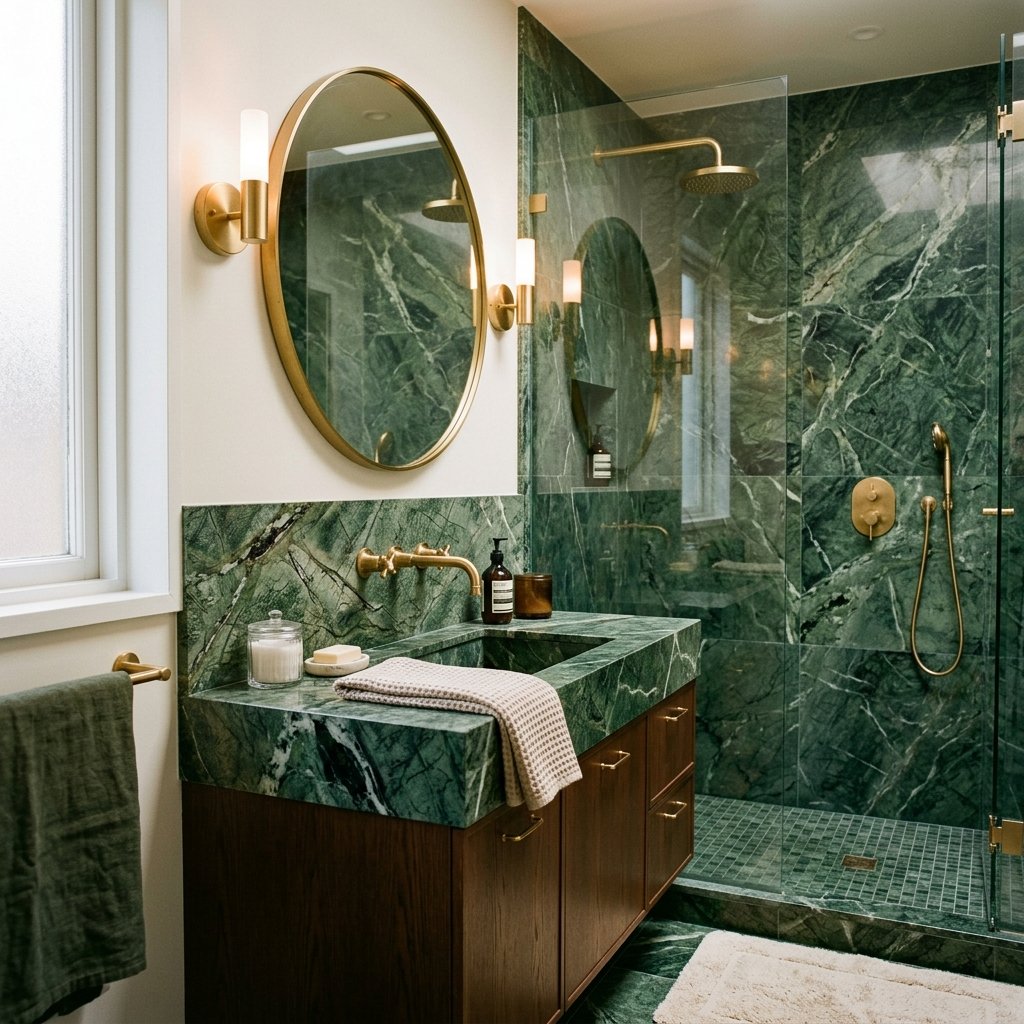 30 Green Bathroom Ideas That Bring Calm and Character to Any Space 10 Green Marble Bathroom Ideas