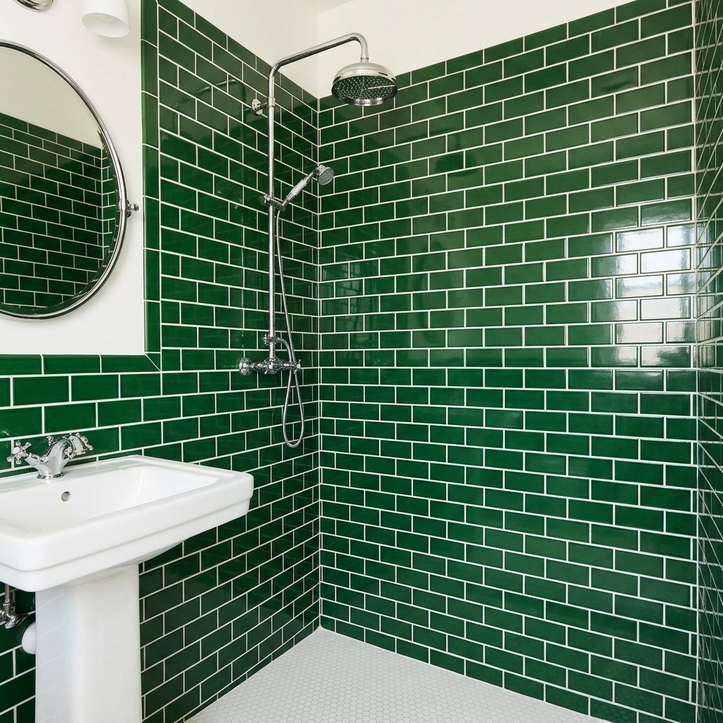 30 Green Bathroom Ideas That Bring Calm and Character to Any Space 9 Green Subway Tile Ideas
