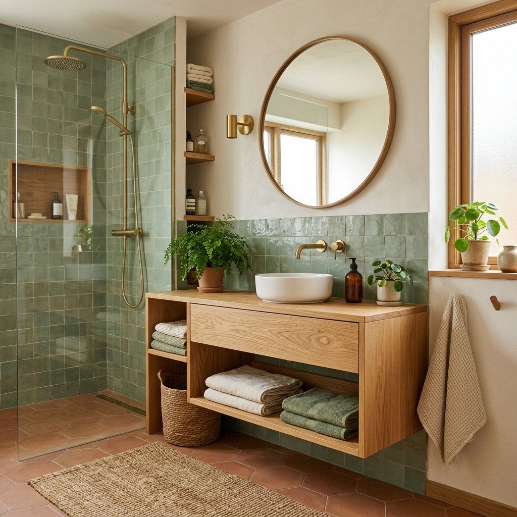 30 Green Bathroom Ideas That Bring Calm and Character to Any Space 14 Green and Wood Bathroom Ideas