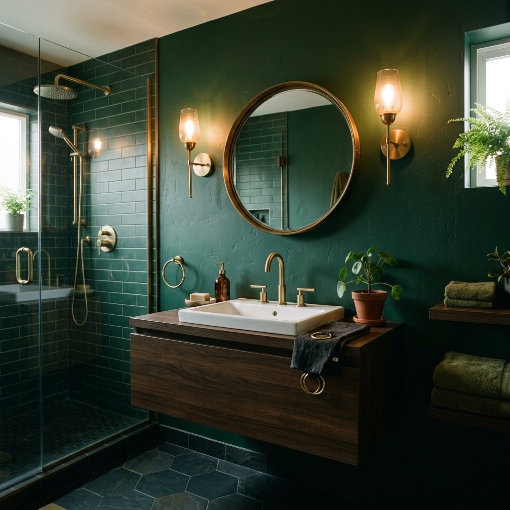 30 Fall Bathroom Aesthetic Ideas to Create a Dreamy Cozy Space 12 Moody Green Wall Ideas