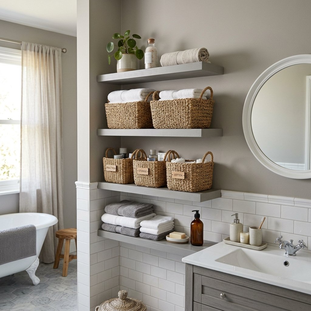 30 Grey Bathroom Ideas to Inspire Your Next Design 29 Grey Bathroom Storage Ideas