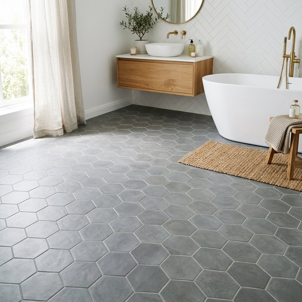 30 Grey Bathroom Ideas to Inspire Your Next Design 18 Grey Hexagon Tile Ideas
