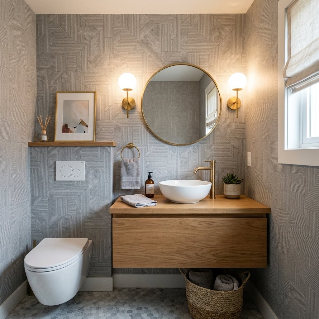 30 Grey Bathroom Ideas to Inspire Your Next Design 21 Grey Wallpaper Bathroom Ideas