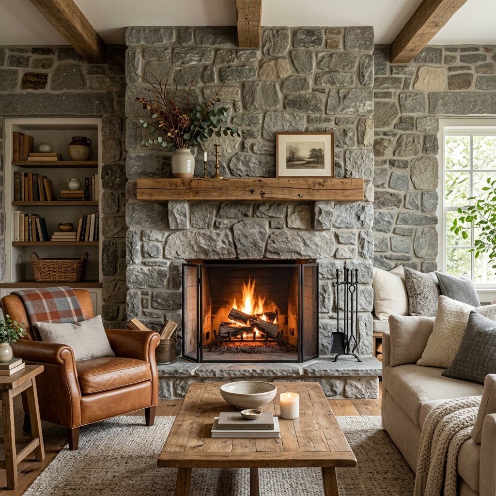30 Grey Living Room Ideas That Make Any Space Look Luxurious 15 Grey Stone Fireplace Ideas