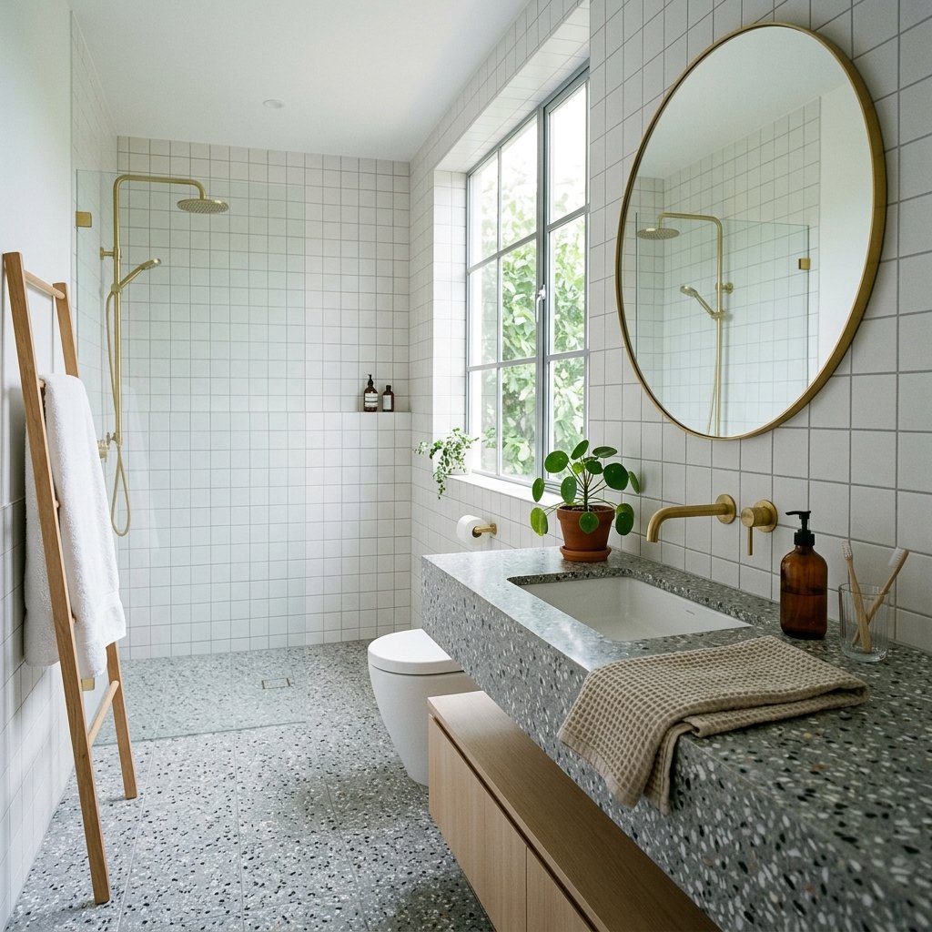 30 Grey Bathroom Ideas to Inspire Your Next Design 16 Grey Terrazzo Bathroom Ideas