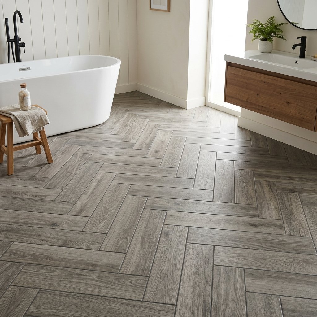 30 Grey Bathroom Ideas to Inspire Your Next Design 11 Grey Wood Look Tile Ideas