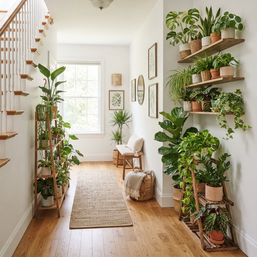 30 Beautiful Upstairs Hallway Ideas: To Transform Your Home Space 22 Plant Display Upstairs Hallway Ideas