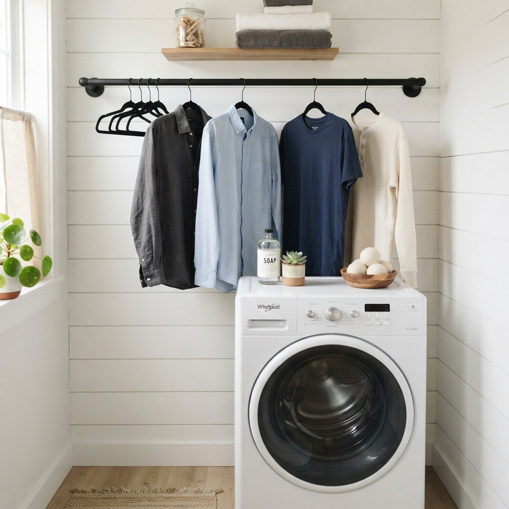 30 Tiny Laundry Room Ideas: That Prove Small Spaces Can Shine 18 Hanging Rod Storage Tiny Laundry Room Ideas