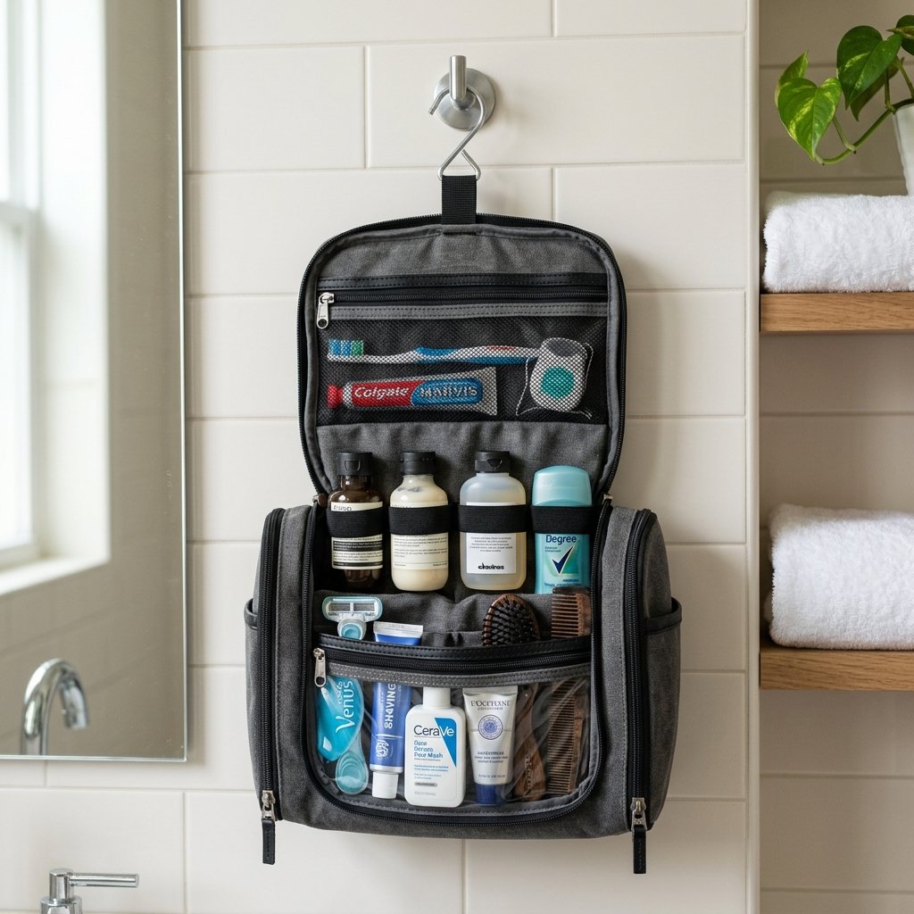 30 Dorm Bathroom Ideas to Make Shared Spaces Feel Like Home 10 Dorm Bathroom Ideas Toiletry Bag
