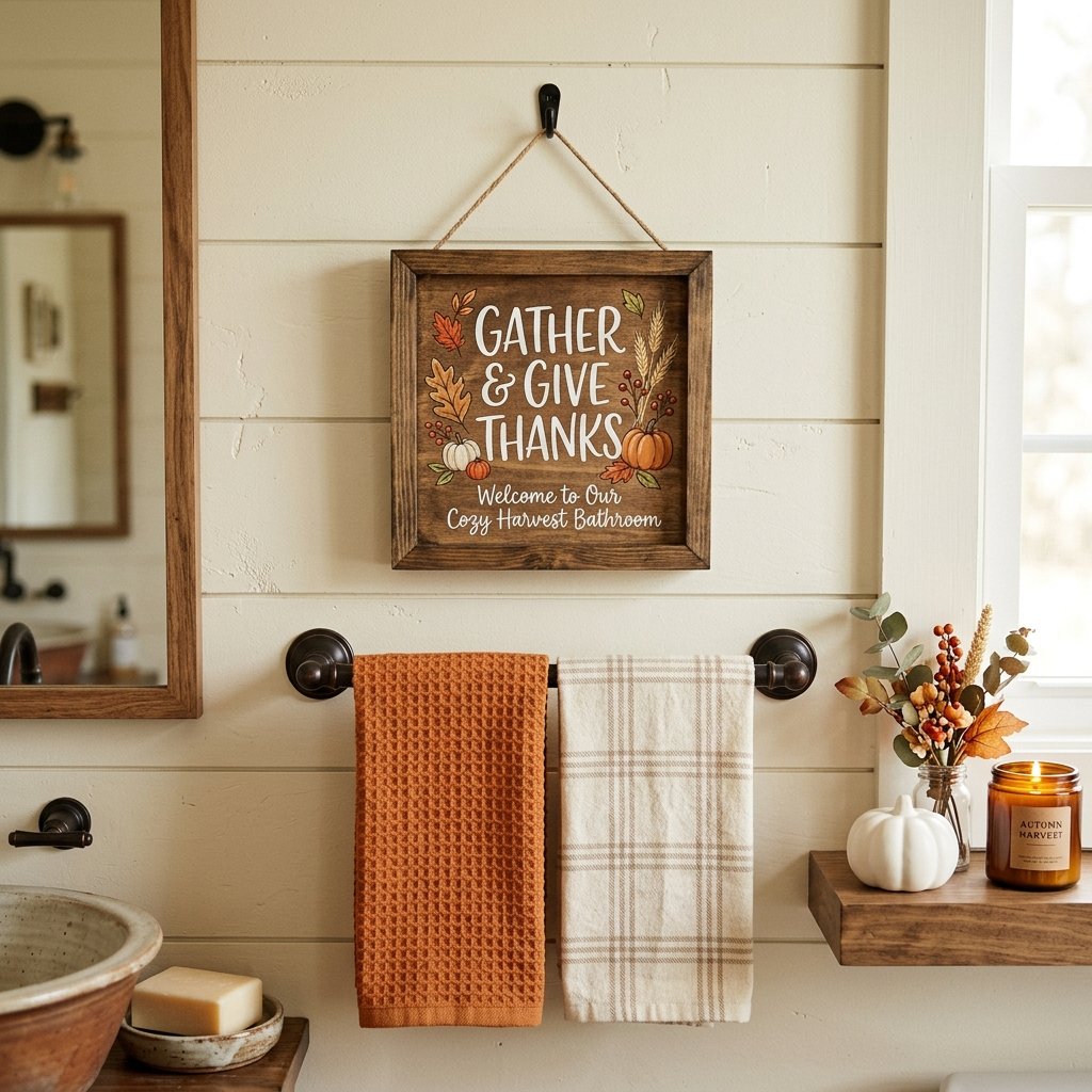 30 Fall Themed Bathroom Ideas: A Complete Guide to Cozy Autumn Style 10 Harvest Themed Bathroom Signs