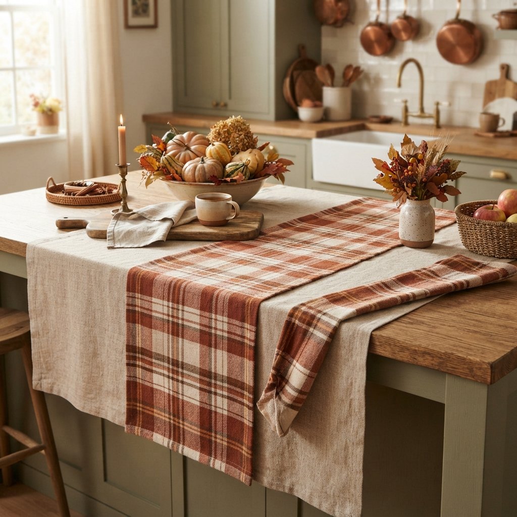 30 Fall Kitchen Island Decor Ideas: To Warm Up Your Home This Season 6 Layered Runner Styling Fall Kitchen Island Decor