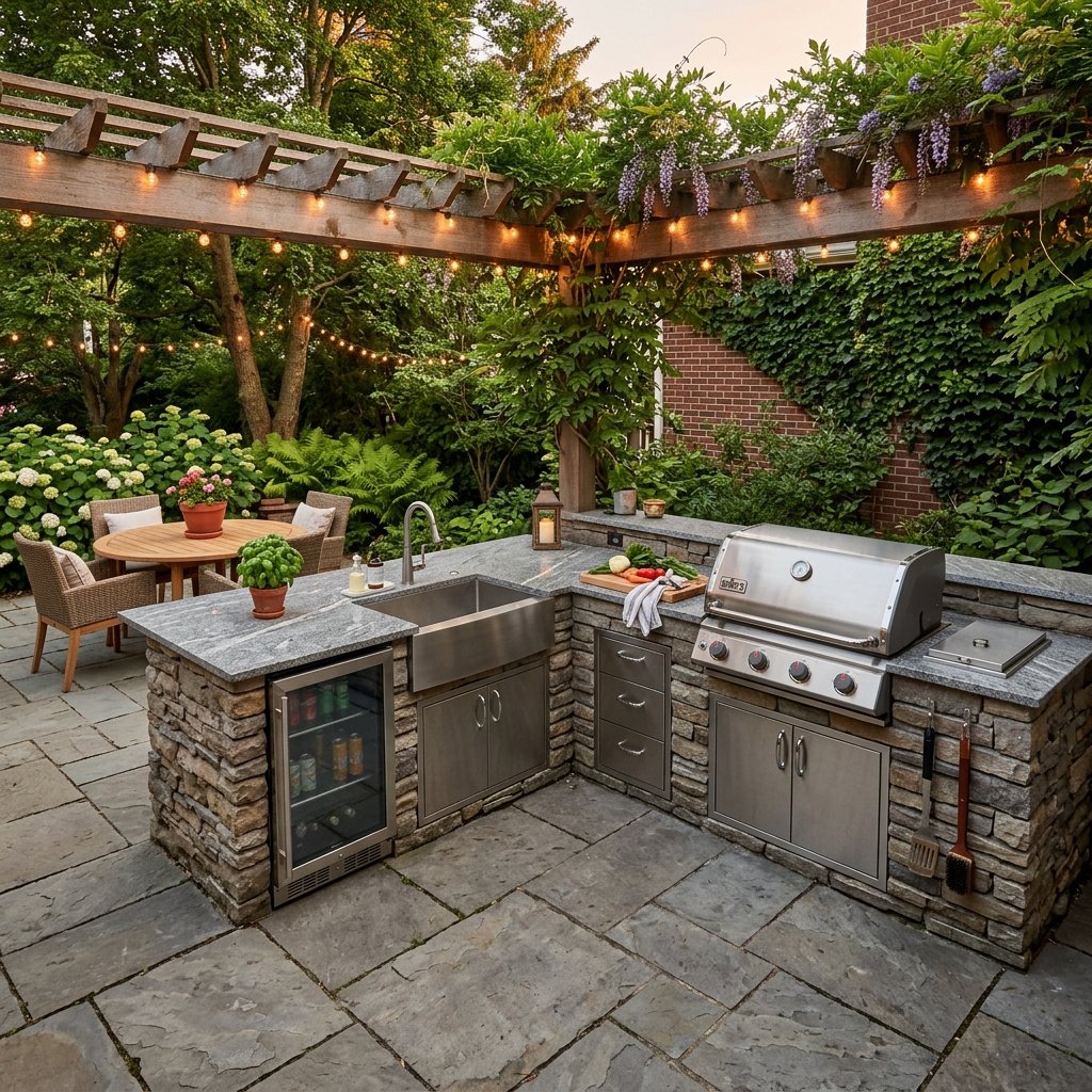 30 Smart Outdoor Kitchen Ideas for Comfortable Outdoor Cooking 12 L Shaped Outdoor Kitchen Ideas