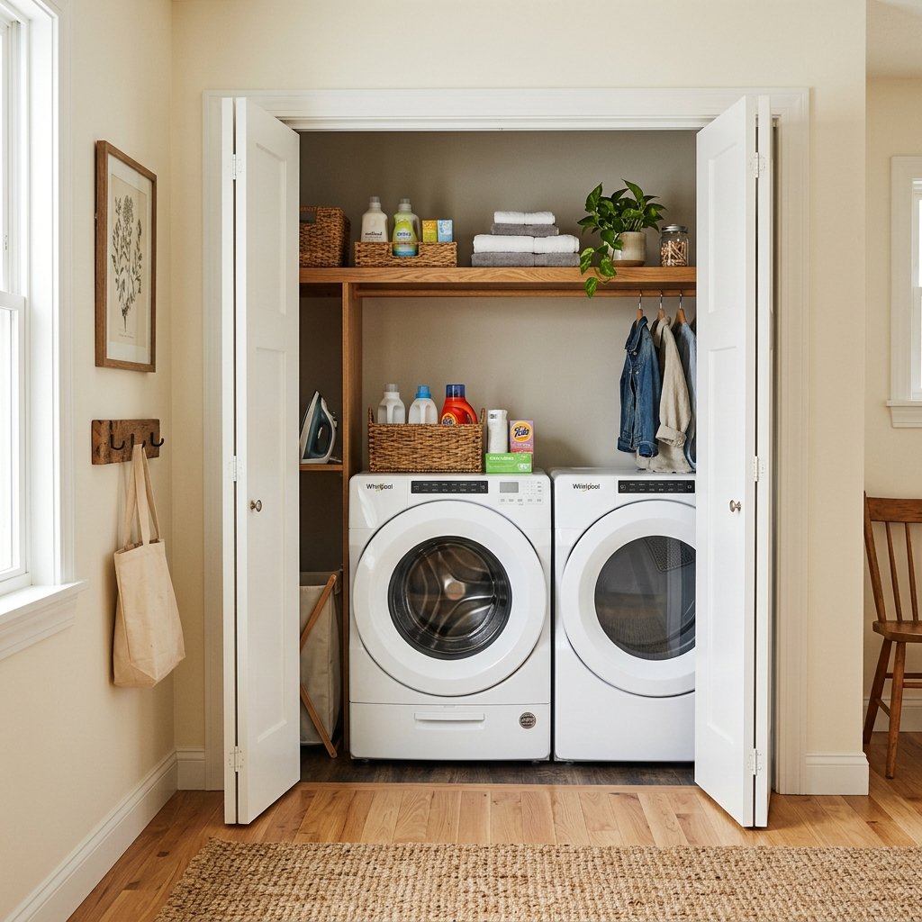 30 Tiny Laundry Room Ideas That Make Small Spaces Look Stylish & Functional 3 Compact Laundry Closet Ideas