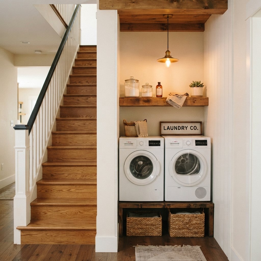30 Tiny Laundry Room Ideas That Make Small Spaces Look Stylish & Functional 7 Under Stairs Laundry Room Ideas