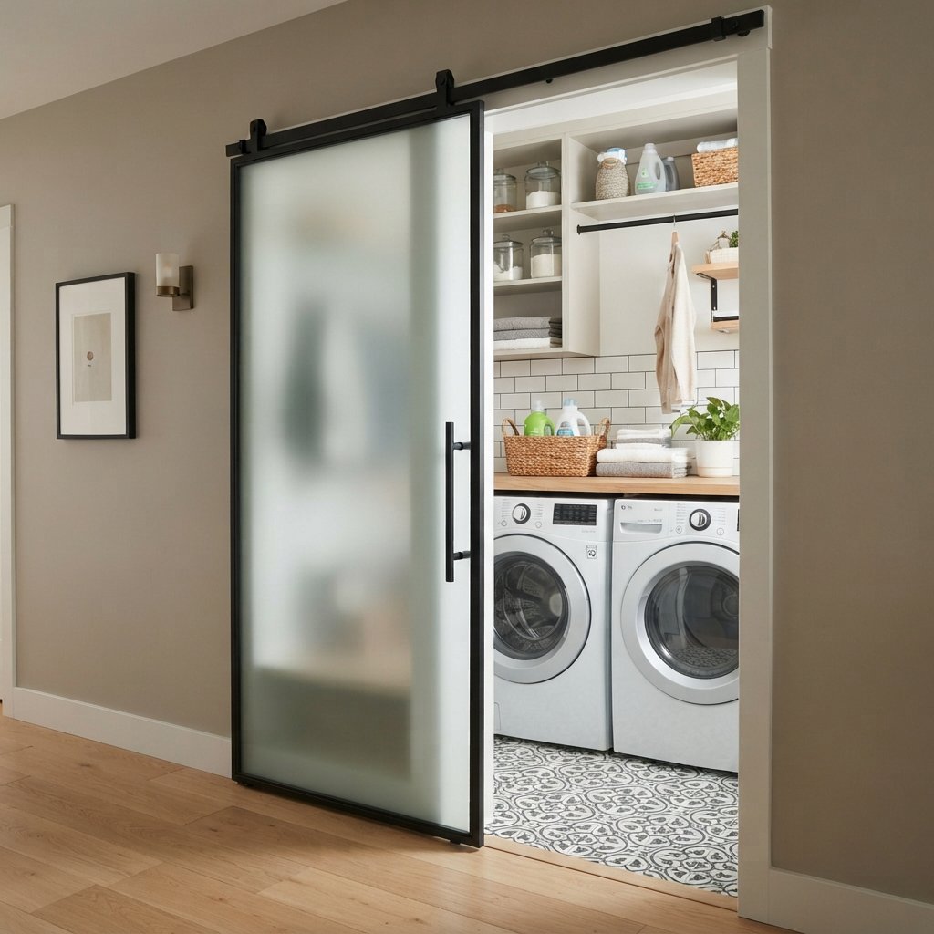 30 Tiny Laundry Room Ideas That Make Small Spaces Look Stylish & Functional 18 Sliding Door Tiny Laundry Room Ideas
