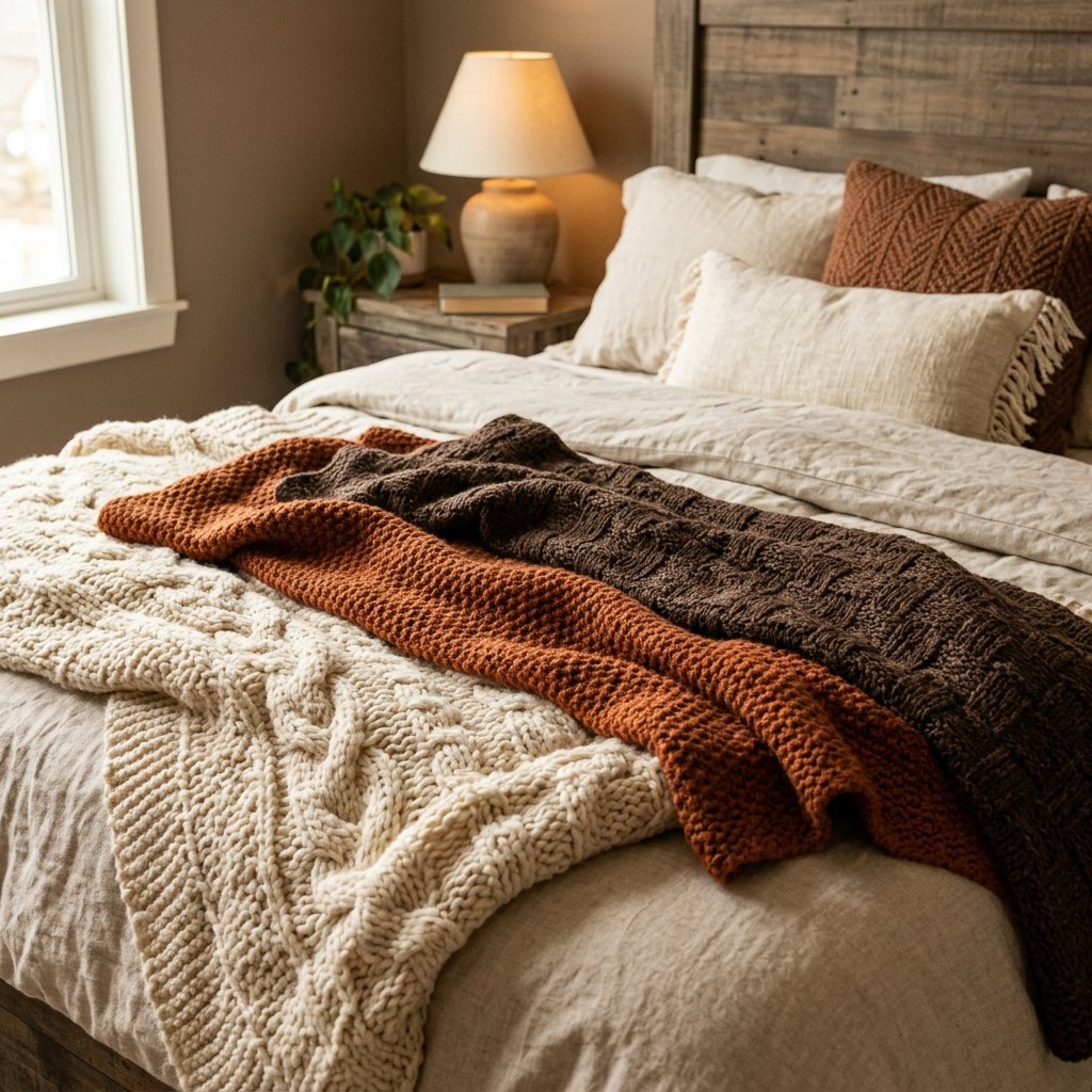 30 Fall Bedroom Aesthetic Ideas: That Feel Warm,Cozy & Effortless 5 Layered Knit Throw Ideas