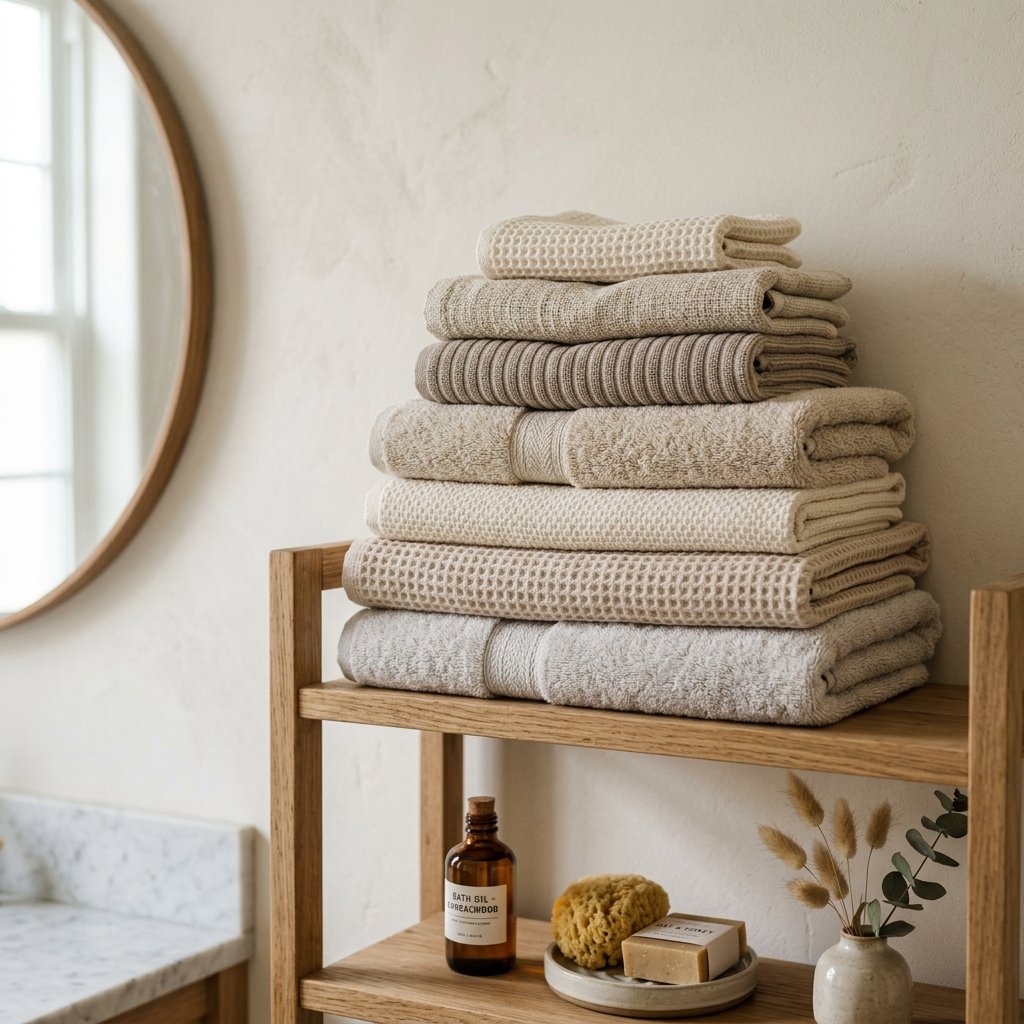 30 Fall Bathroom Aesthetic Ideas to Create a Dreamy Cozy Space 31 Layered Neutral Towel Ideas