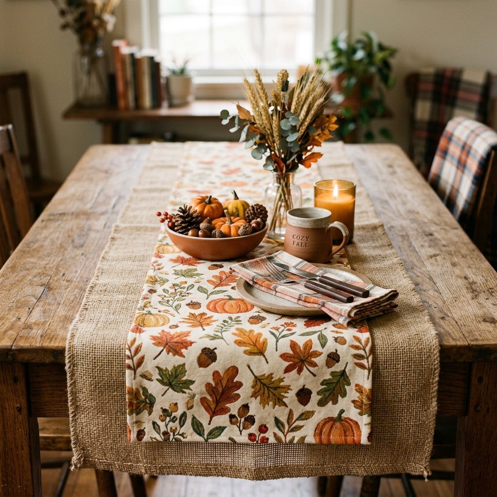 30 Fall Kitchen Table Decor Ideas: You'll Want to Copy 8 Layered Table Runner Fall Kitchen Table Decor