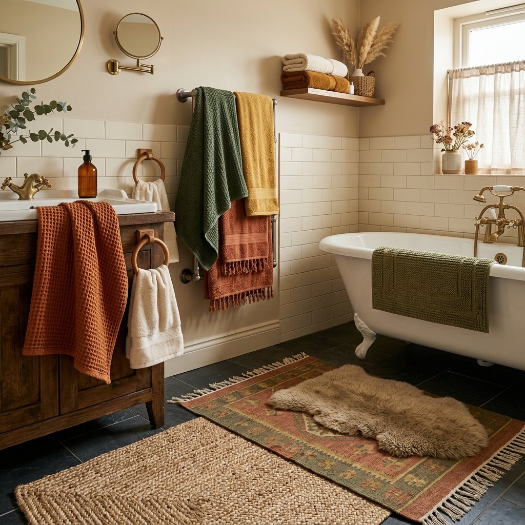 Fall Bathroom Bloxburg Ideas: 30 Cozy Autumn Inspiration Picks 28 Layered Textile Bathroom Ideas